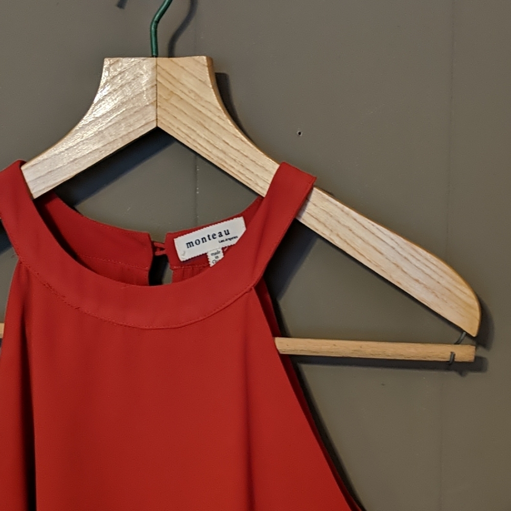 Monteau sleeveless sheer red top Sz L